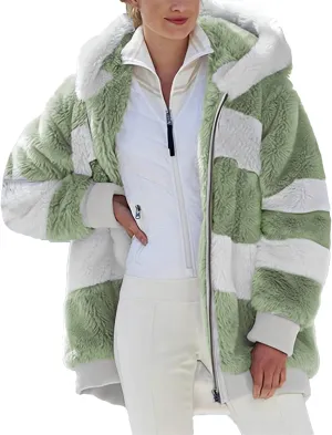 2024 New Rcontrasting Lamb Wool Padded Coat Sherpa Hoodie Lined Jacket Women Faux Fur Shearling Fleece Zip Shacket