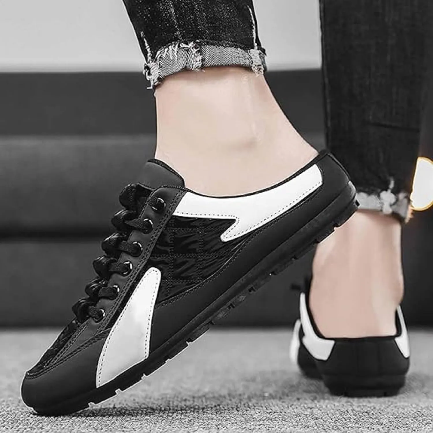 2025 New Mens Backless Slip on Shoes, Men's Lightweight Breathable Backless Sneakers, Mens Slip On Shoes for Spring Summer