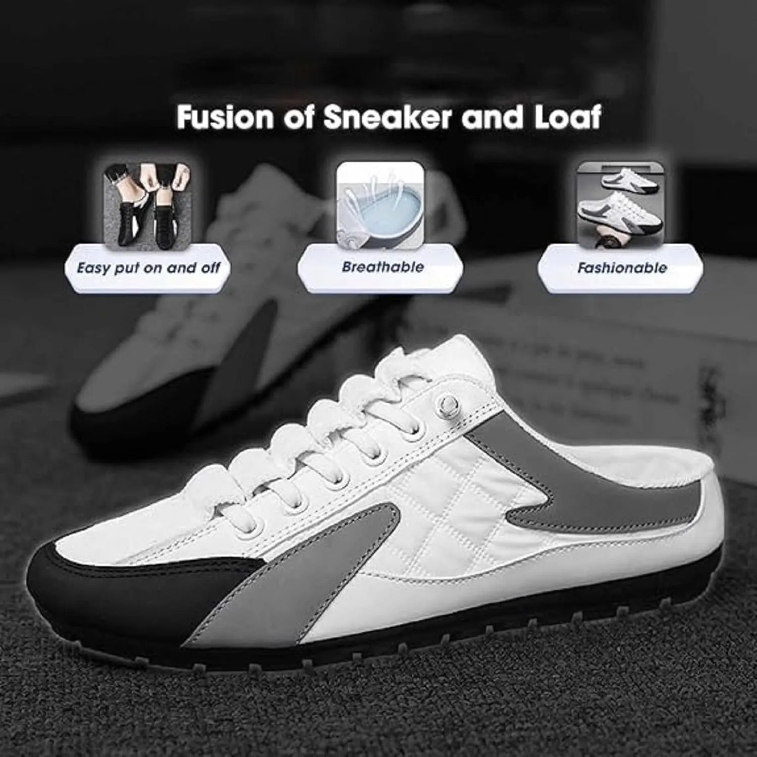 2025 New Mens Backless Slip on Shoes, Men's Lightweight Breathable Backless Sneakers, Mens Slip On Shoes for Spring Summer