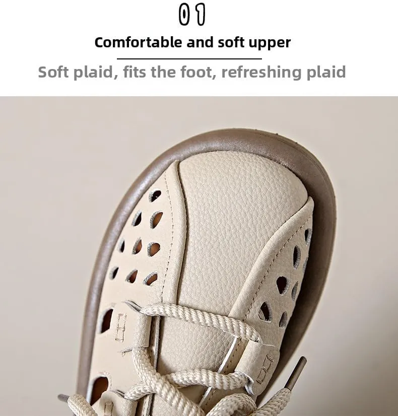 2025 spring and summer new retro hollow sandals women's Korean version large size casual student lace-up hole shoes ins tide,Wear-resistant and lightweight