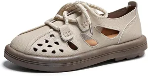 2025 spring and summer new retro hollow sandals women's Korean version large size casual student lace-up hole shoes ins tide,Wear-resistant and lightweight