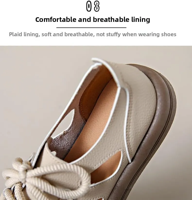 2025 spring and summer new retro hollow sandals women's Korean version large size casual student lace-up hole shoes ins tide,Wear-resistant and lightweight