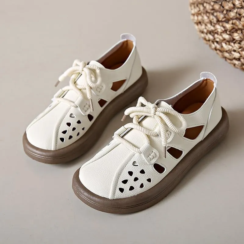 2025 spring and summer new retro hollow sandals women's Korean version large size casual student lace-up hole shoes ins tide,Wear-resistant and lightweight