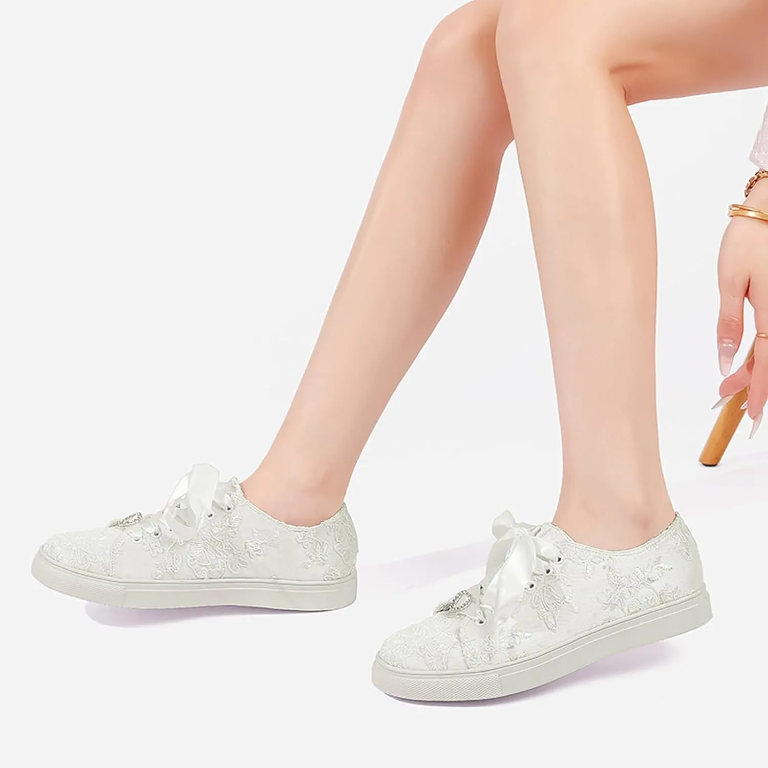 A580-01LS Wedding Shoes Lace Bridal Sneakers Comfortable Bridal Tennis Shoes Bride Flats