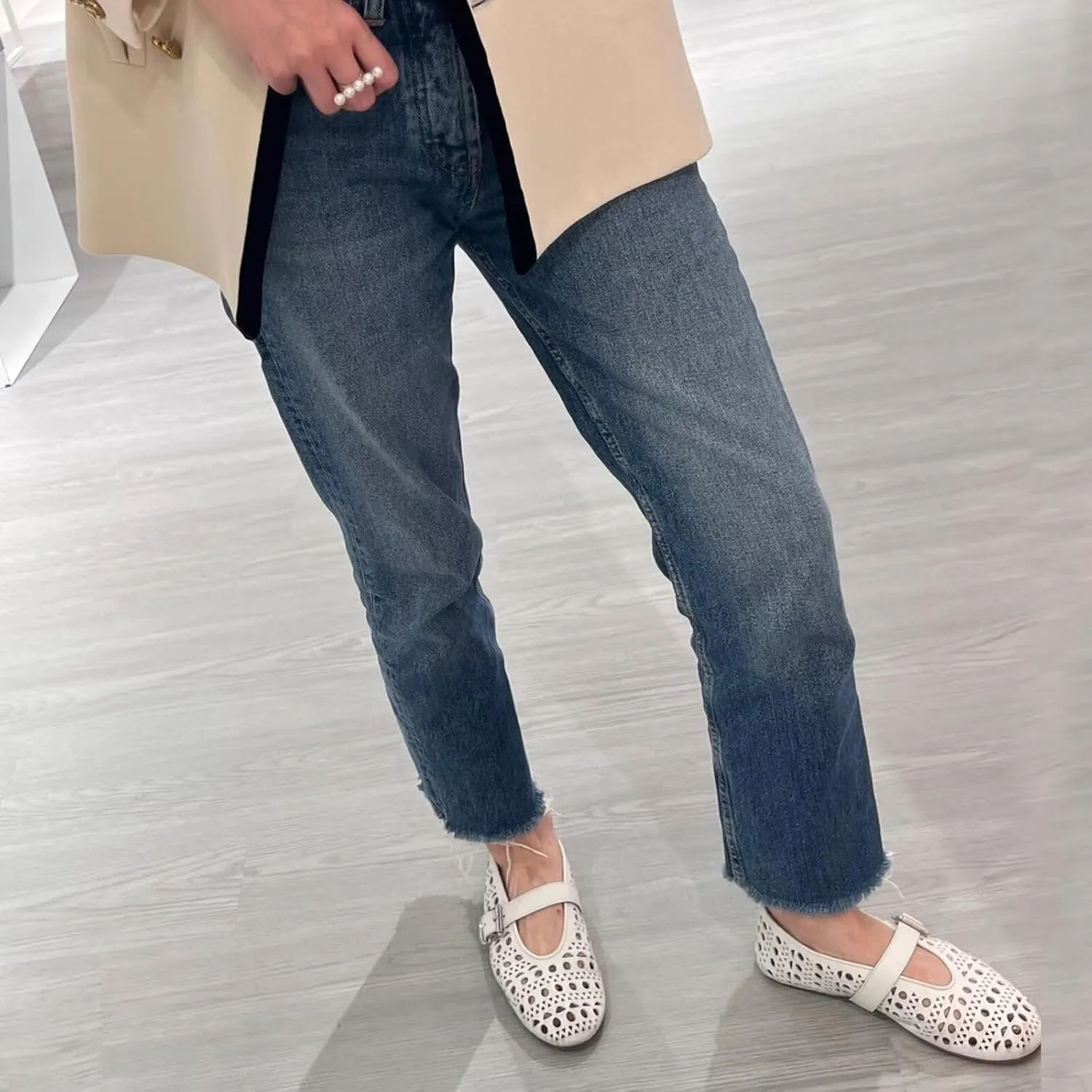 Agodor Ballerina Flats for Women,Hollow Out Round Toe Mary Jane Flats Buckle Strap Low Heel Ballet Flats Shoes for Women,Casual Comfy Daily Dress Shoes