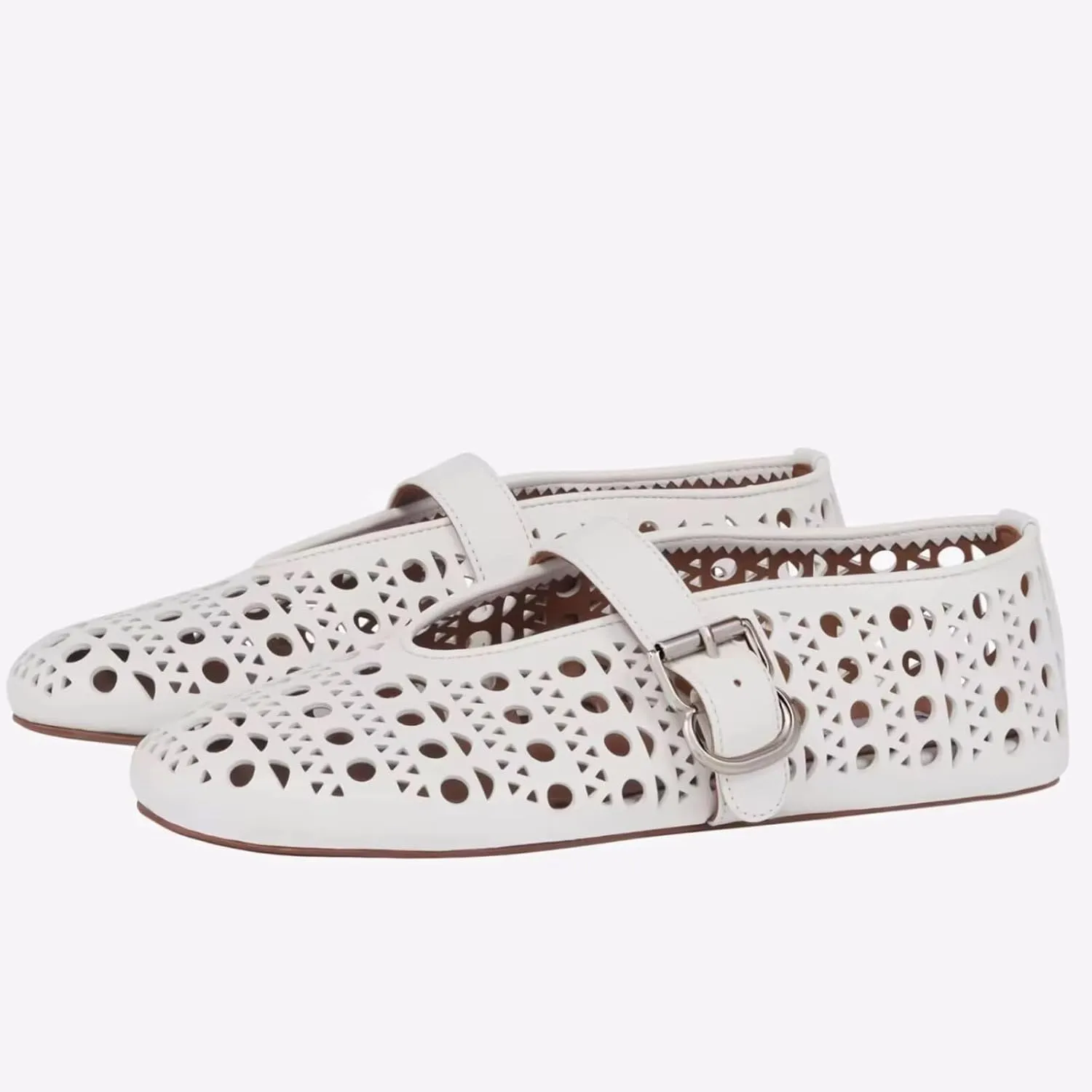 Agodor Ballerina Flats for Women,Hollow Out Round Toe Mary Jane Flats Buckle Strap Low Heel Ballet Flats Shoes for Women,Casual Comfy Daily Dress Shoes