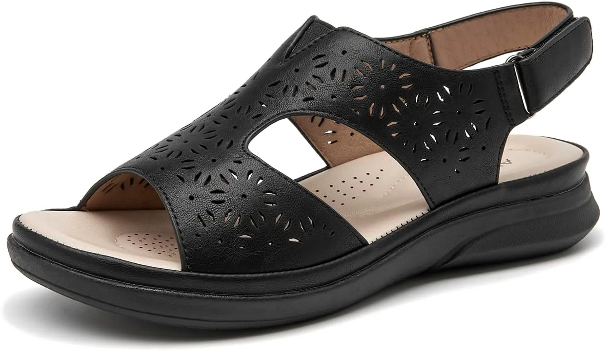 ALLOT Women's Comfortable Orthotic Arch Support Sandals Wedge Beach Walking Sandals Adjustable Ankle Strap Open Toe Dressy Summer Shoe