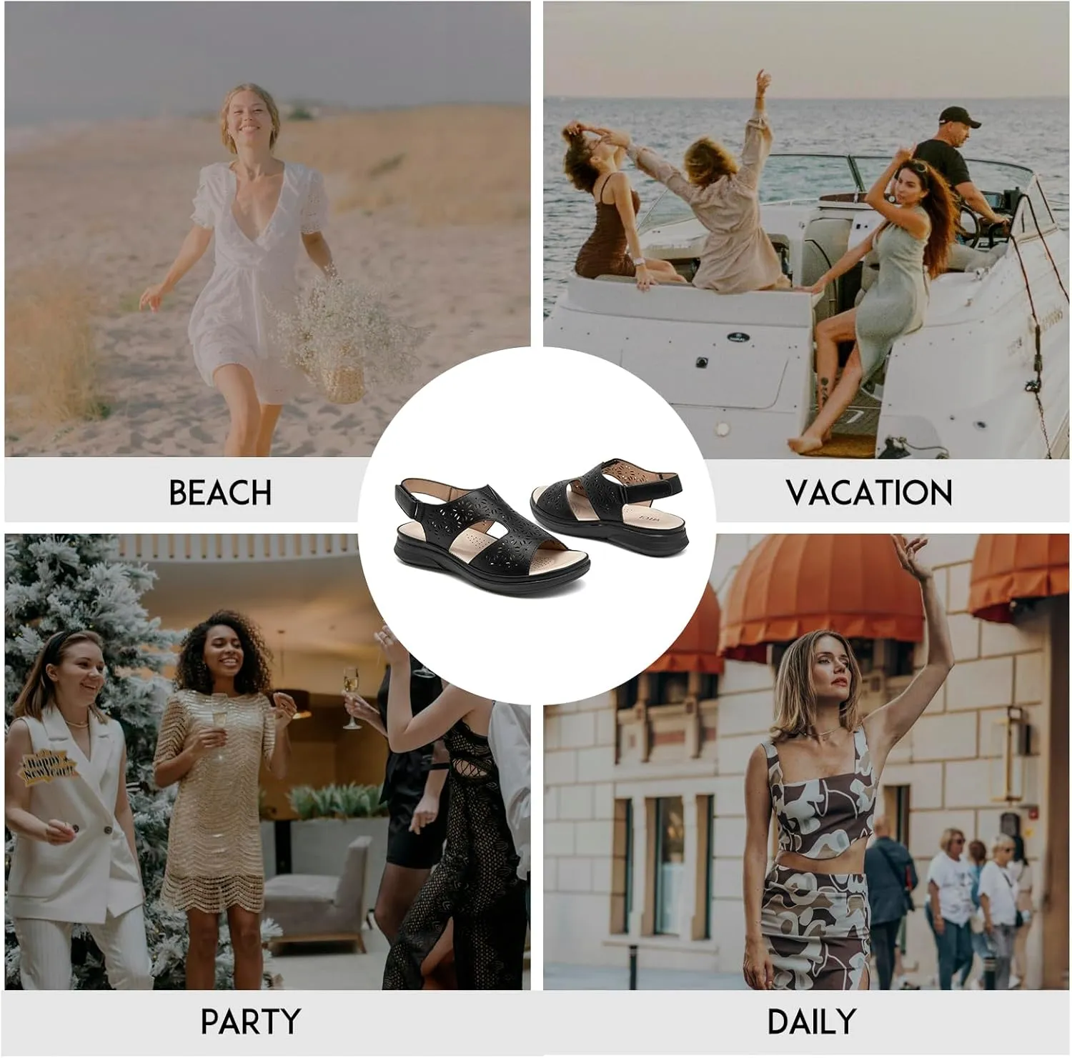 ALLOT Women's Comfortable Orthotic Arch Support Sandals Wedge Beach Walking Sandals Adjustable Ankle Strap Open Toe Dressy Summer Shoe