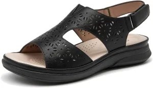 ALLOT Women's Comfortable Orthotic Arch Support Sandals Wedge Beach Walking Sandals Adjustable Ankle Strap Open Toe Dressy Summer Shoe