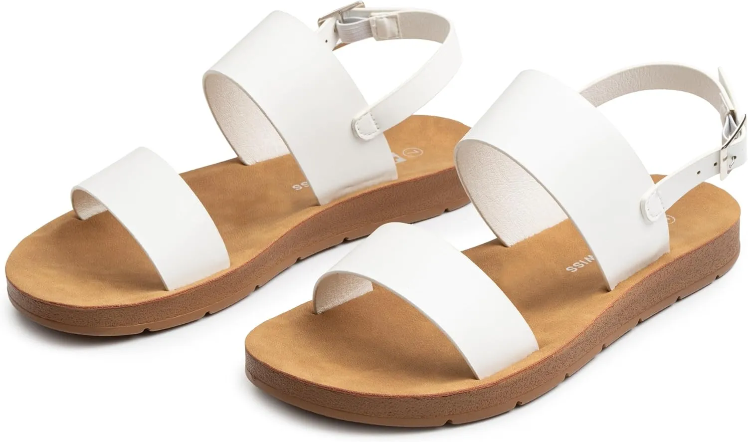 Alpine Swiss Beth Womens Sandals | Flat Two Strap Buckle Summer Shoes | Comfortable Everyday Footbed Slides | Casual Slip On Sandals for Women