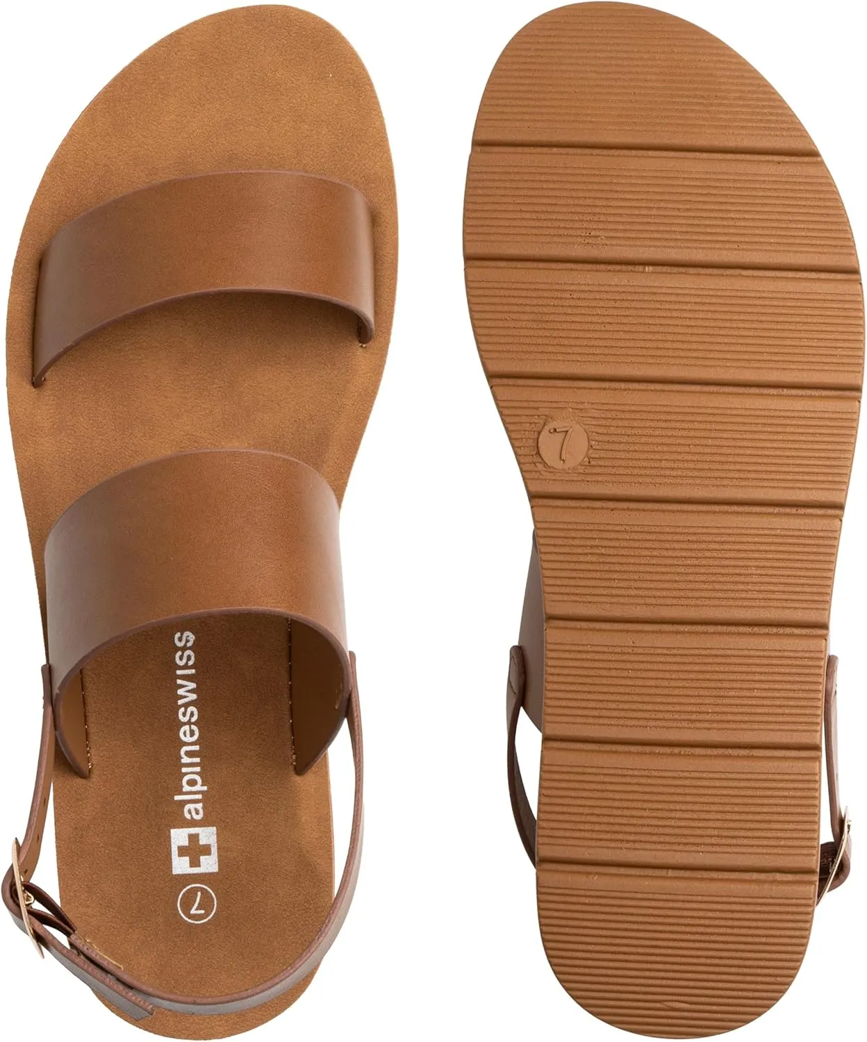 Alpine Swiss Beth Womens Sandals | Flat Two Strap Buckle Summer Shoes | Comfortable Everyday Footbed Slides | Casual Slip On Sandals for Women