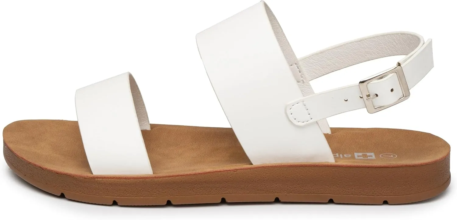 Alpine Swiss Beth Womens Sandals | Flat Two Strap Buckle Summer Shoes | Comfortable Everyday Footbed Slides | Casual Slip On Sandals for Women