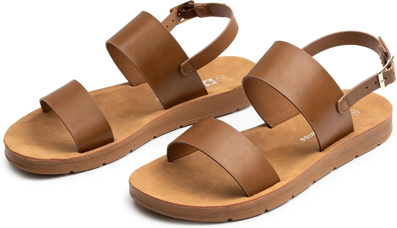 Alpine Swiss Beth Womens Sandals | Flat Two Strap Buckle Summer Shoes | Comfortable Everyday Footbed Slides | Casual Slip On Sandals for Women