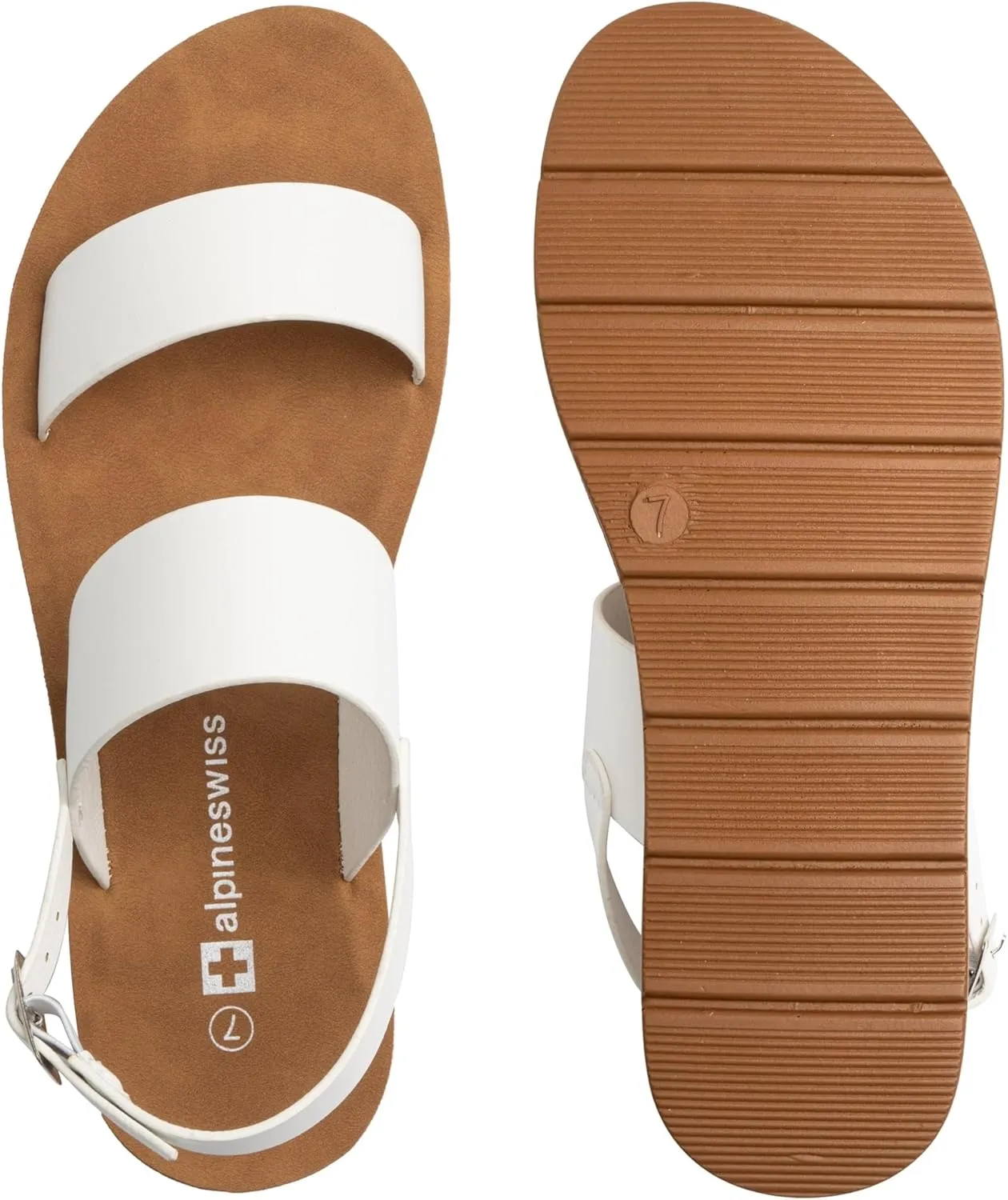 Alpine Swiss Beth Womens Sandals | Flat Two Strap Buckle Summer Shoes | Comfortable Everyday Footbed Slides | Casual Slip On Sandals for Women