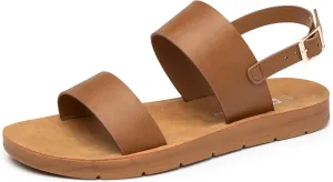 Alpine Swiss Beth Womens Sandals | Flat Two Strap Buckle Summer Shoes | Comfortable Everyday Footbed Slides | Casual Slip On Sandals for Women