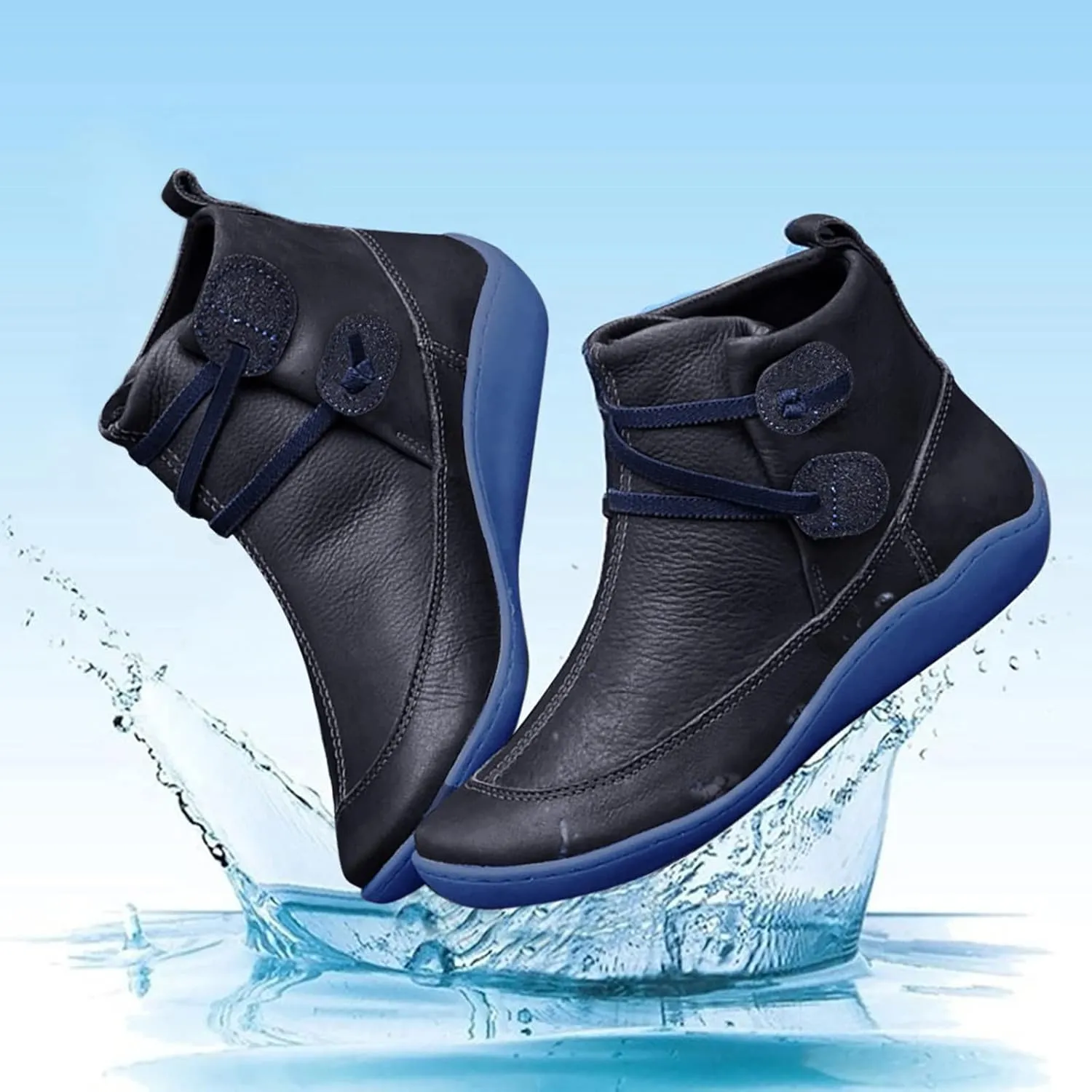 AMDBEL Cowboy Boots For Women Short, Arch Support Low Heel Fashion Lace Up Zipper Booties Slip On Leather Short Booties