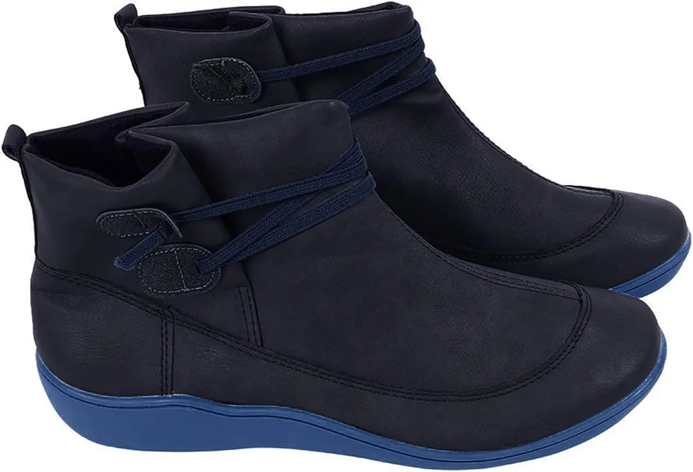 AMDBEL Cowboy Boots For Women Short, Arch Support Low Heel Fashion Lace Up Zipper Booties Slip On Leather Short Booties