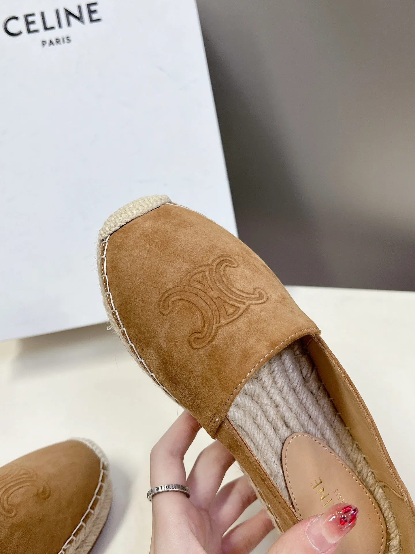 AND IN LOAFER Quick dispatch SUEDE PEANUT RAFFIA Celine BROWN WOVEN Cyber Monday deal