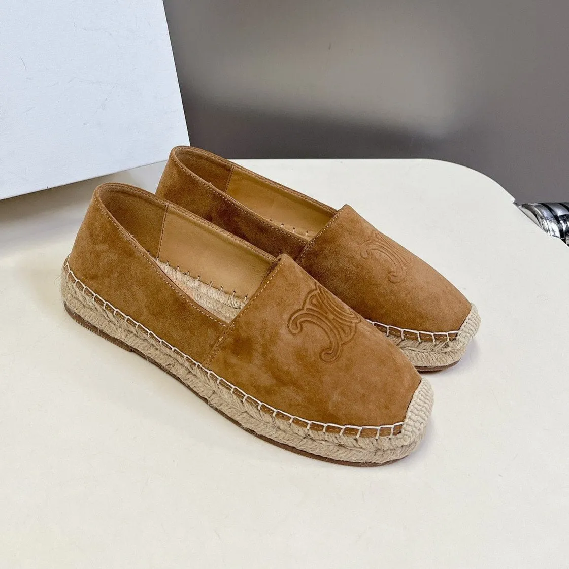 AND IN LOAFER Quick dispatch SUEDE PEANUT RAFFIA Celine BROWN WOVEN Cyber Monday deal