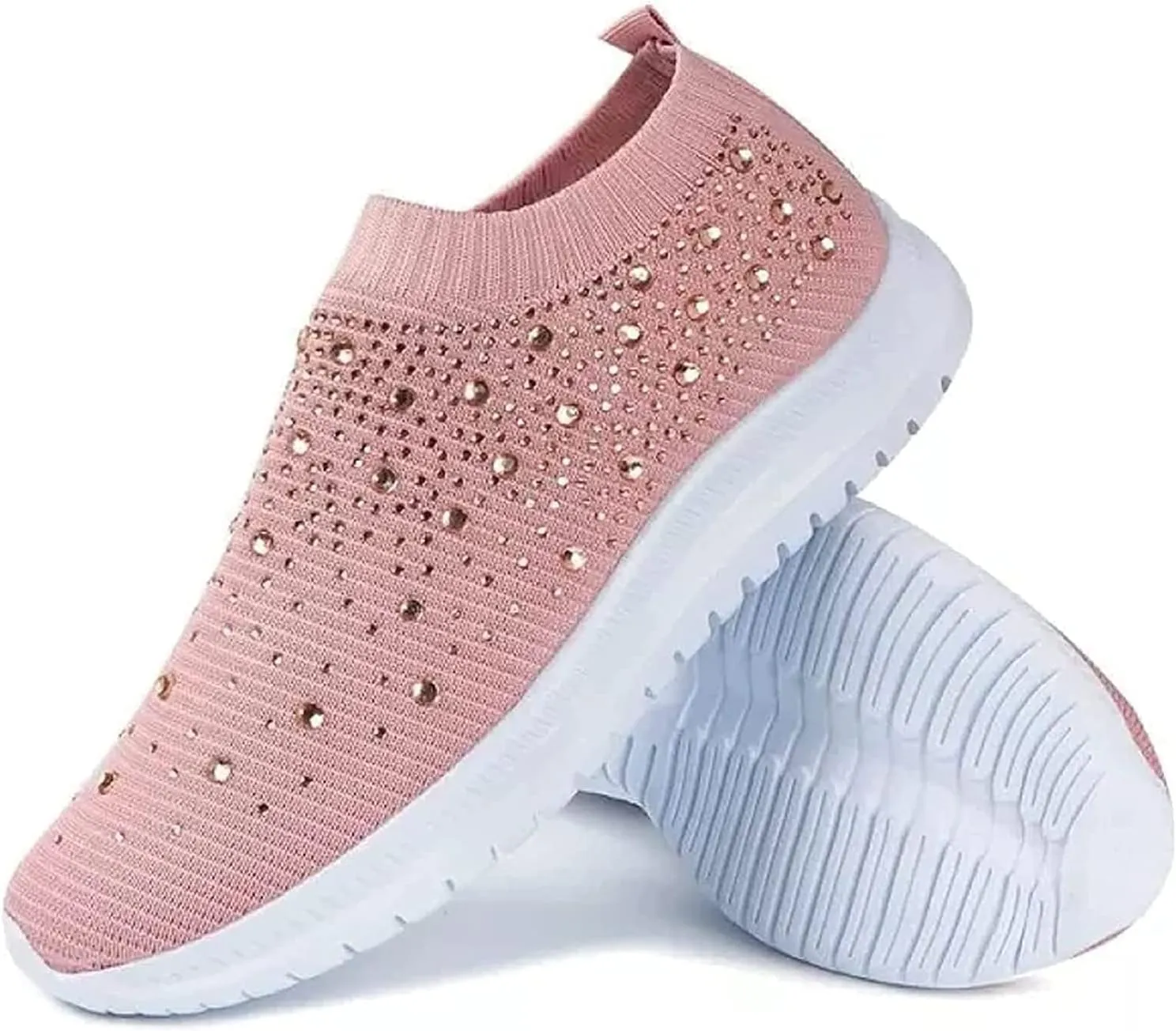 AngryMonkey Women's Rhinestones Mesh Sport Slip-on Shoes,Non Slip Good Arch Breathable Lightweight Casual Sock Sneaker Nurse Shoes