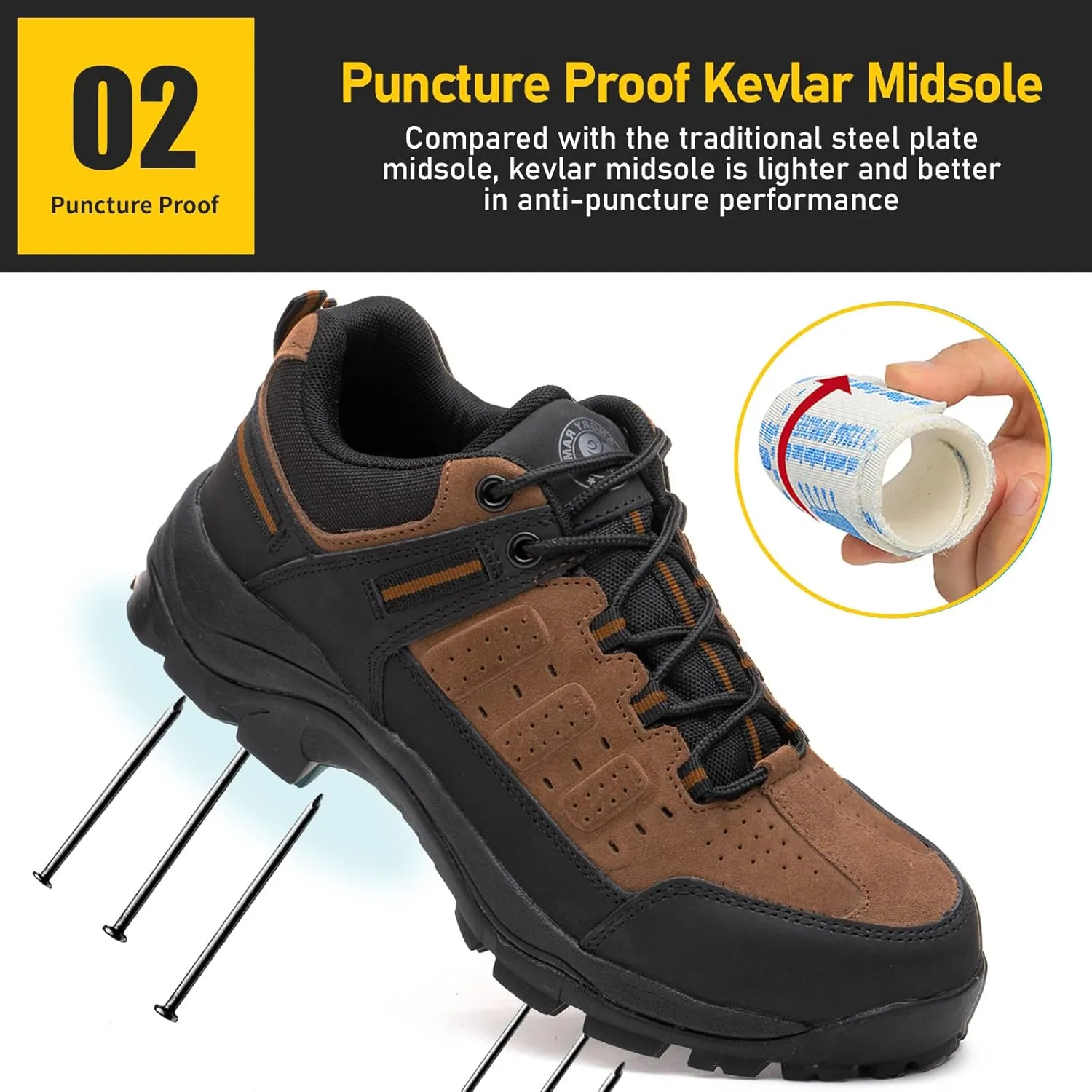 ANGRYRAM Brown Steel Toe Work Shoes for Men Women, Lightweight, Breathable, Slip Resistant, Puncture Proof, Comfortable, Ideal for Construction Industry
