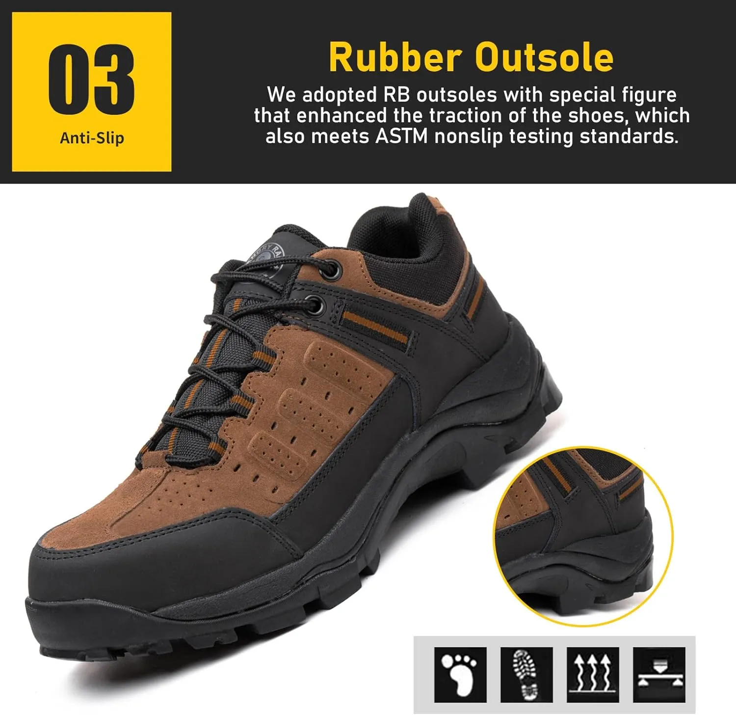 ANGRYRAM Brown Steel Toe Work Shoes for Men Women, Lightweight, Breathable, Slip Resistant, Puncture Proof, Comfortable, Ideal for Construction Industry