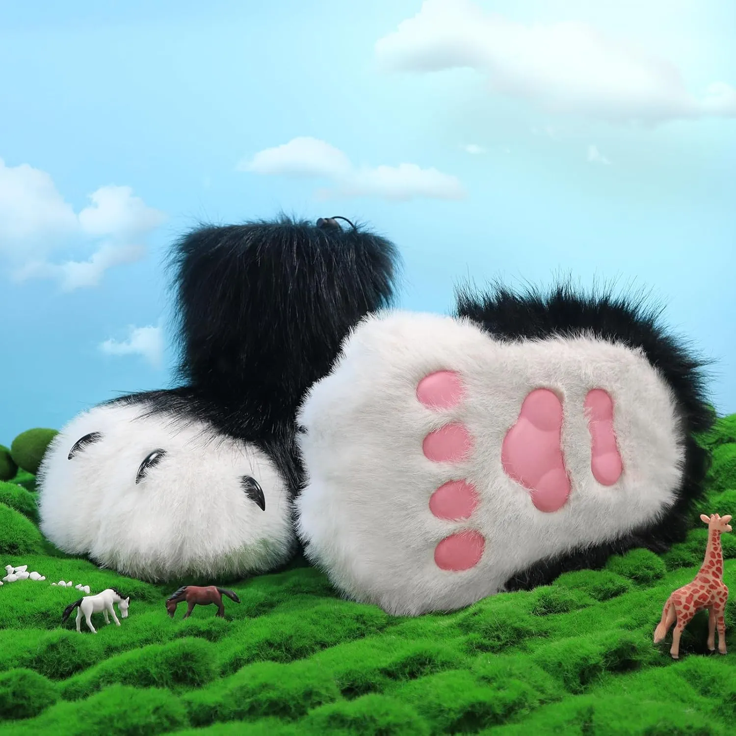 Animal Fuzzy Slippers Bear Cat Wolf Dog Fox Fursuit Feet Paw Claw Shoes Furry Boots Costume Accessories for Adult Kids