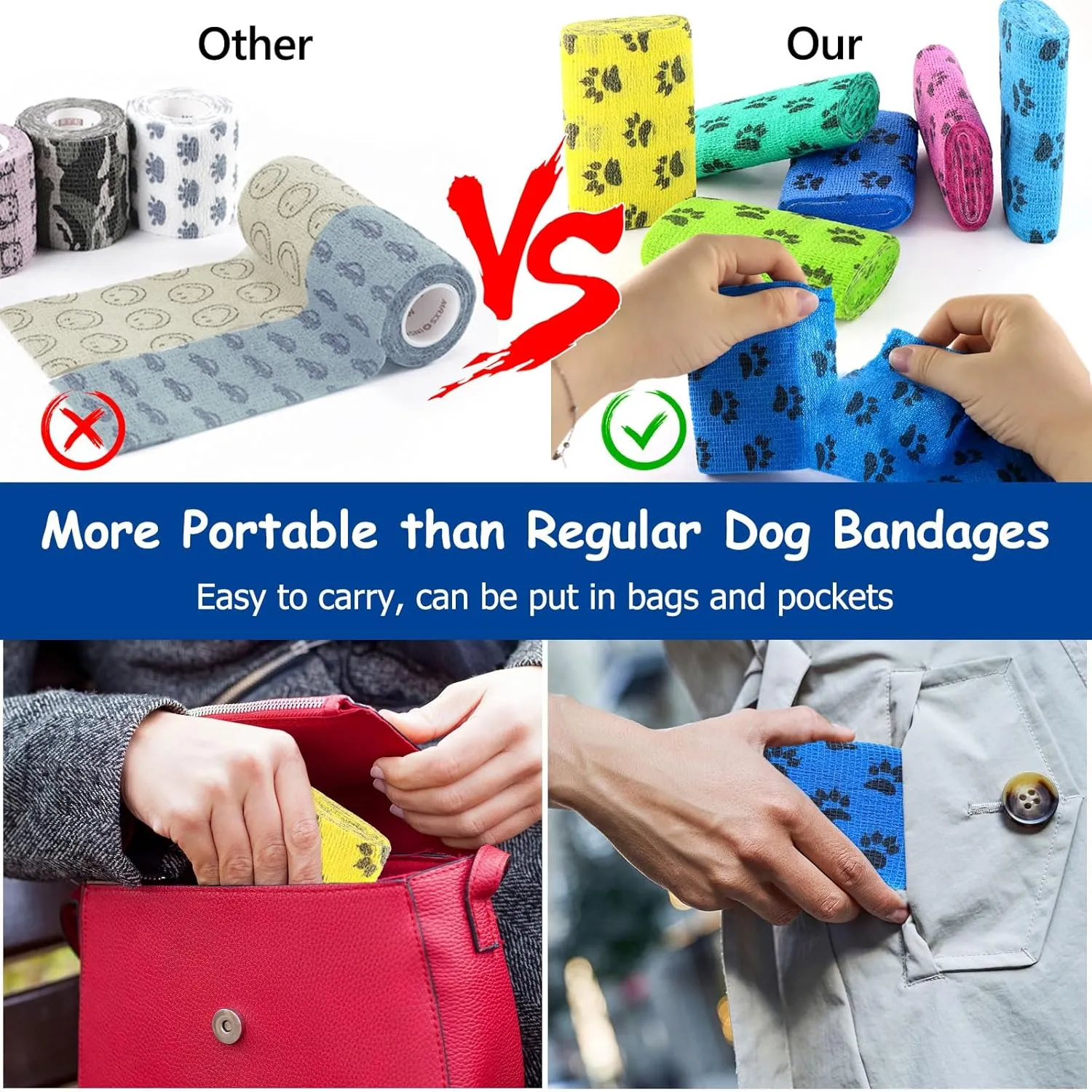 Anti-Slip Dog Socks to Prevent Licking Paws, Disposable Dog Boots for Hardwood Floors, Outdoor Pet Paw Protector Non-Slip for Small Medium Large Dogs, 6 Rolls