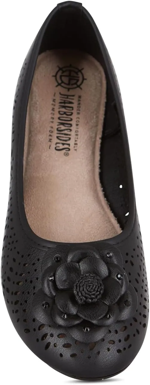 Antwerp Womens Flats Slip-On Shoes Comfortable with Memory Foam Eyelet Details & Rose Ornament