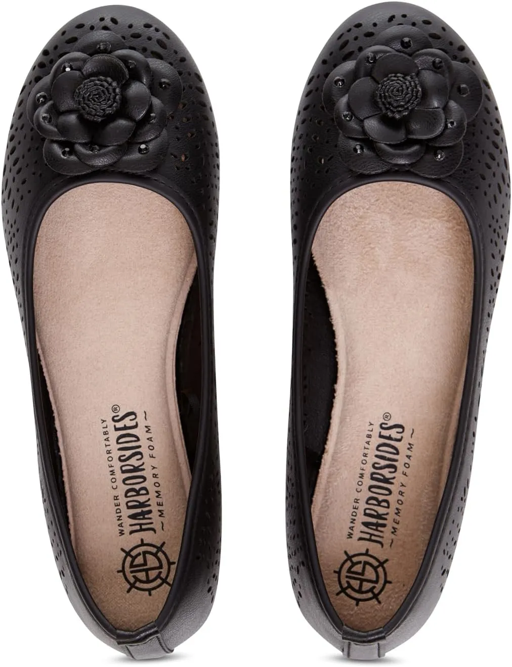 Antwerp Womens Flats Slip-On Shoes Comfortable with Memory Foam Eyelet Details & Rose Ornament