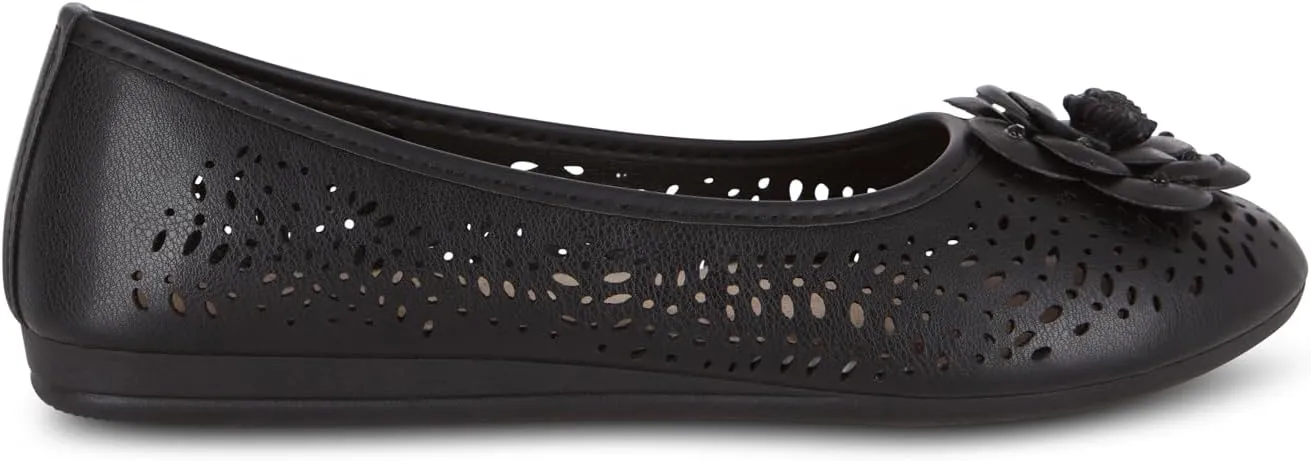 Antwerp Womens Flats Slip-On Shoes Comfortable with Memory Foam Eyelet Details & Rose Ornament