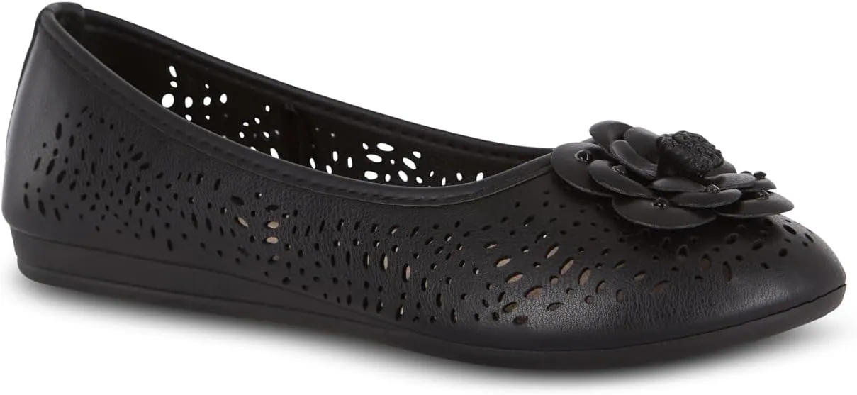 Antwerp Womens Flats Slip-On Shoes Comfortable with Memory Foam Eyelet Details & Rose Ornament