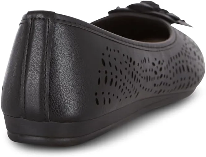 Antwerp Womens Flats Slip-On Shoes Comfortable with Memory Foam Eyelet Details & Rose Ornament