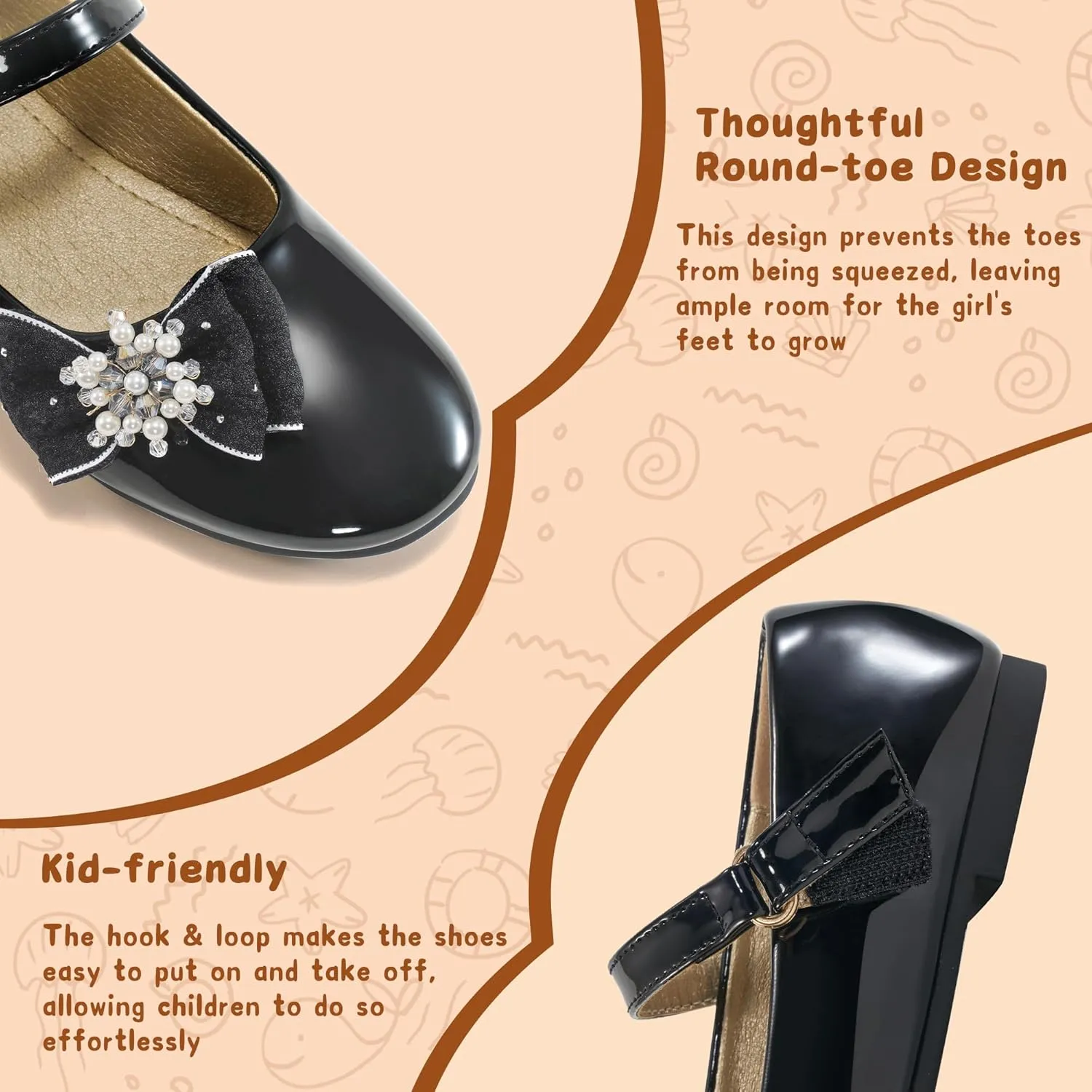 Aomigoct Girls Flats Dress Shoes: Little Kid Princess Ballerina Flats for Birthday Party - Girls Mary Jane Shoe for Wedding School