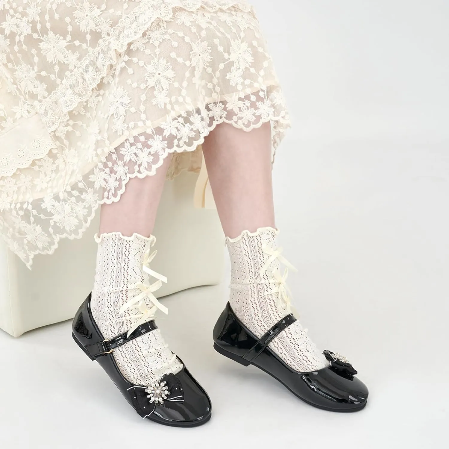 Aomigoct Girls Flats Dress Shoes: Little Kid Princess Ballerina Flats for Birthday Party - Girls Mary Jane Shoe for Wedding School