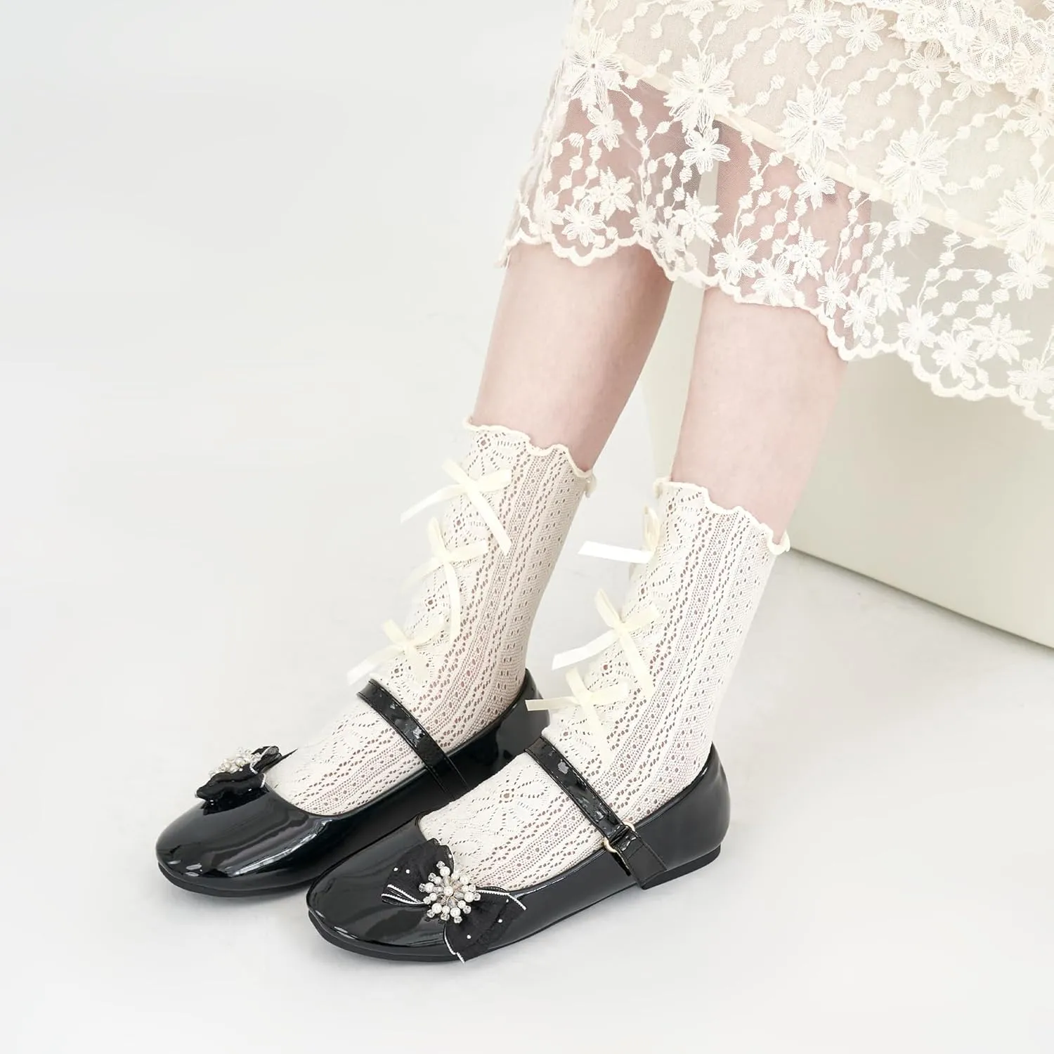 Aomigoct Girls Flats Dress Shoes: Little Kid Princess Ballerina Flats for Birthday Party - Girls Mary Jane Shoe for Wedding School