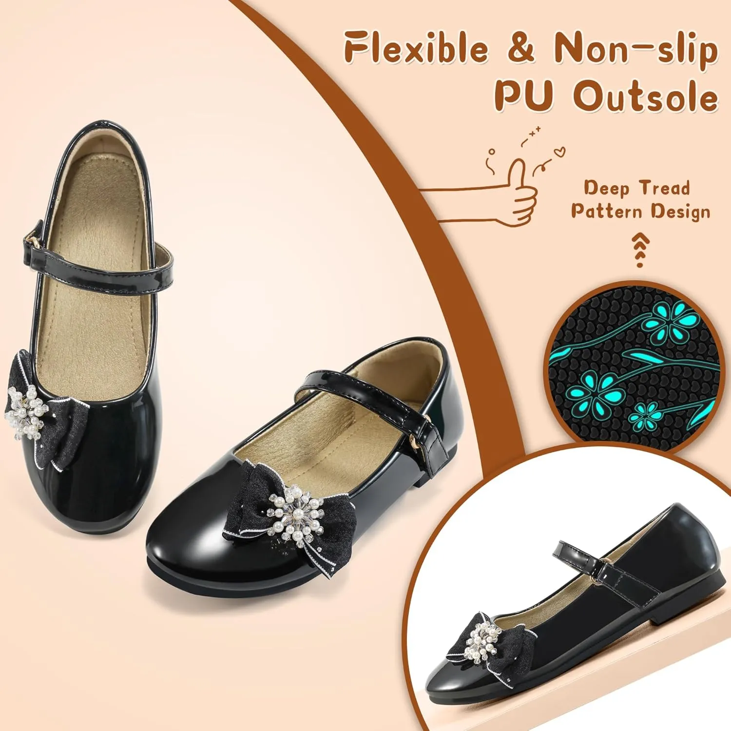 Aomigoct Girls Flats Dress Shoes: Little Kid Princess Ballerina Flats for Birthday Party - Girls Mary Jane Shoe for Wedding School