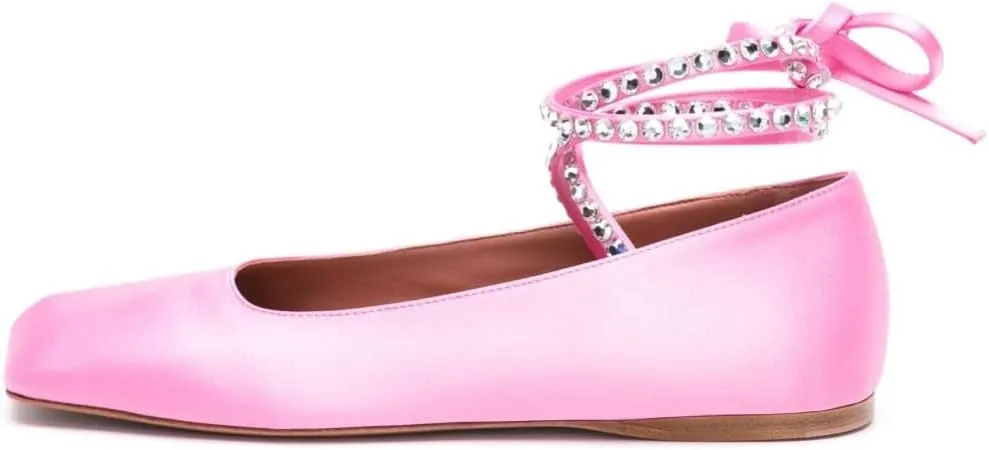 Arqa Crystal Ballet Flats for Women Sparkling Rhinestone Ankle Strap Ballerina Shoes Casual Mary Jane Flat Shoe