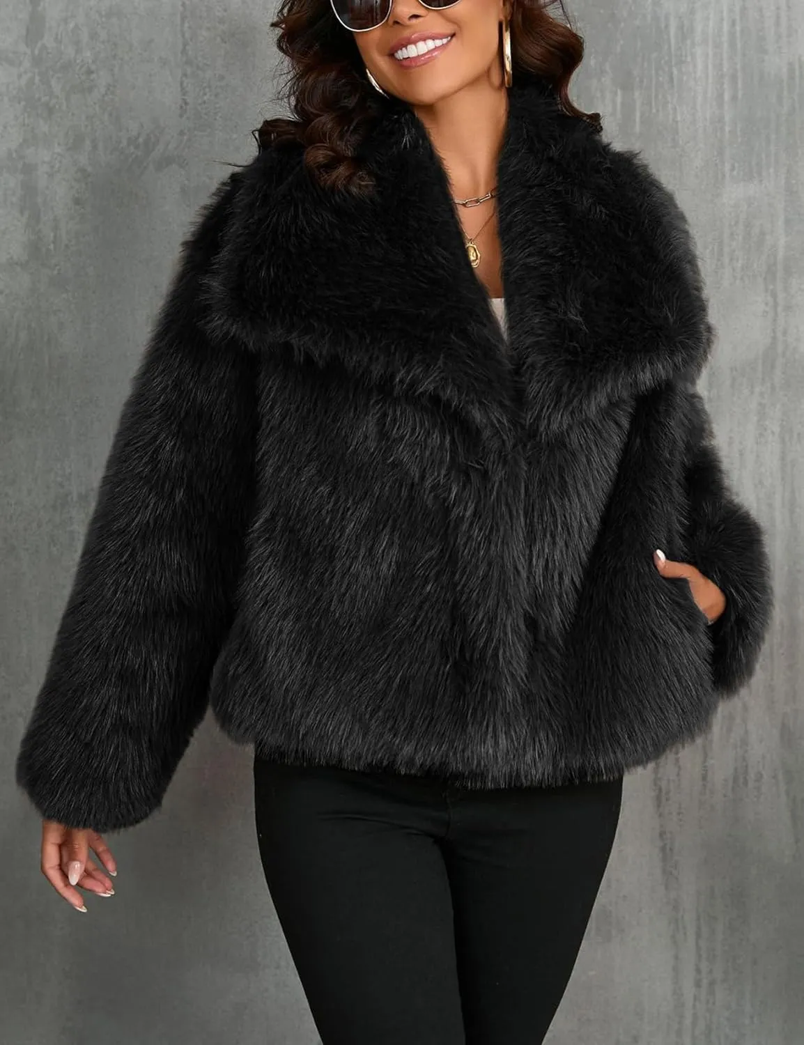 Arssm Womens Fluffy Coat Faux Fur Cardigan Jacket Long Sleeve Lapel Faux Fur Coat Outwear Warm Winter