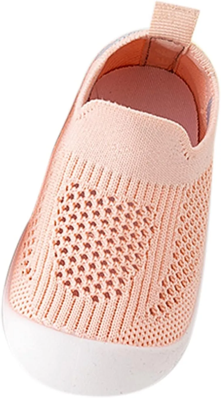 Baby First-Walking Shoes 1-4 Years Kid Shoes Trainers Toddler Infant Boys Girls Soft Sole Non Slip Cotton Canvas Mesh Breathable Slip-on Sneakers (Pink, 12 Months)