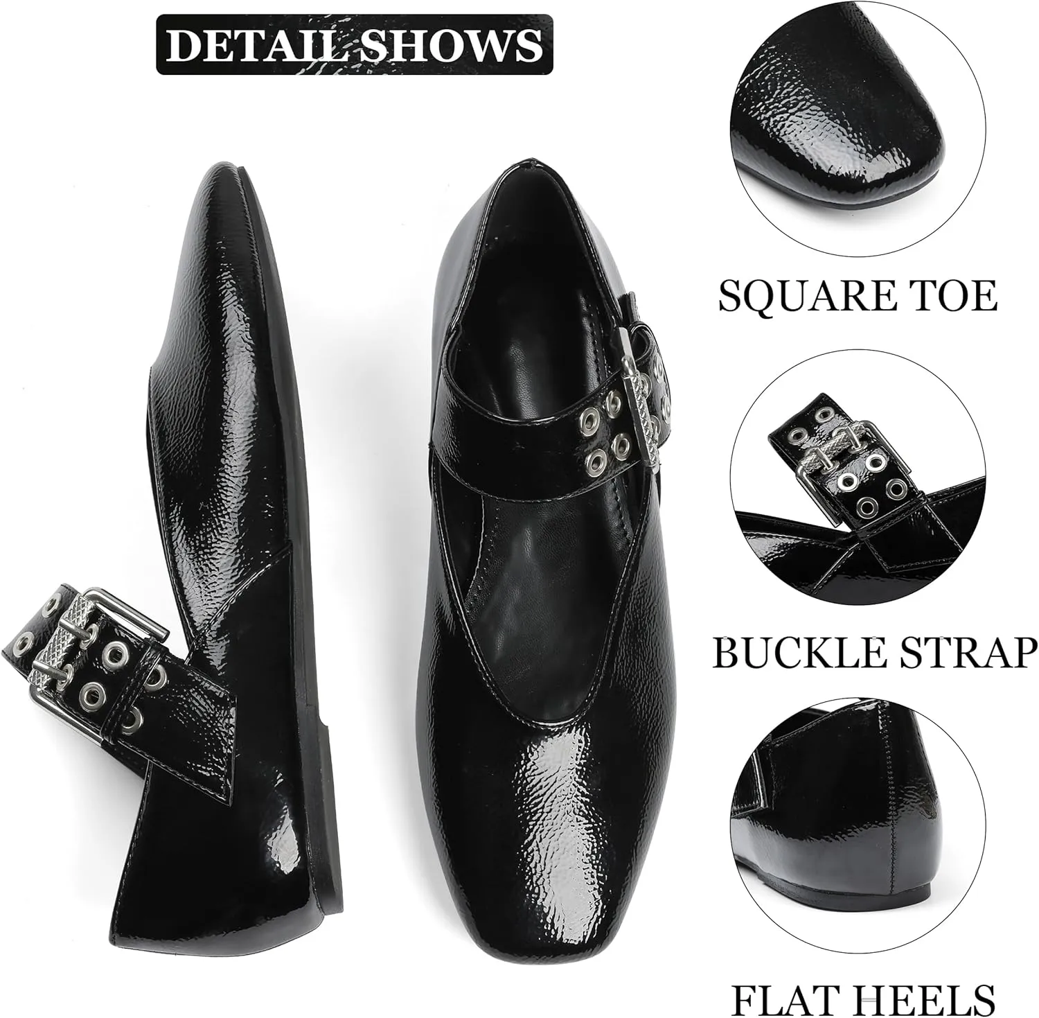 Ballet Flats for Women Square Toe Ballerina Flats Buckle Strap Leopard Print Flats Casual Dress Mary Janes Comfortable Dressy Shoes