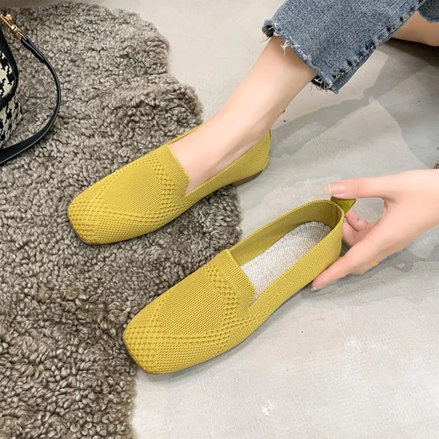 Ballet Flats Shoes for Women Casual Comfortable Dressy Knit Round Toe Flats Mesh Office Work Walking Shoes