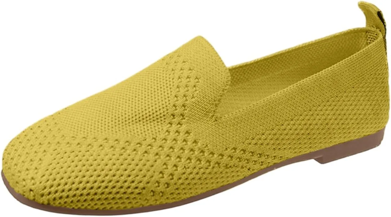 Ballet Flats Shoes for Women Casual Comfortable Dressy Knit Round Toe Flats Mesh Office Work Walking Shoes
