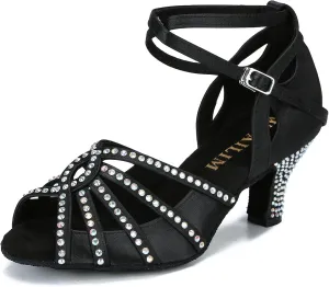 Ballroom Rhinestone Dance Shoes Women Latin Salsa Bachata Social Dancing Sandals L6889