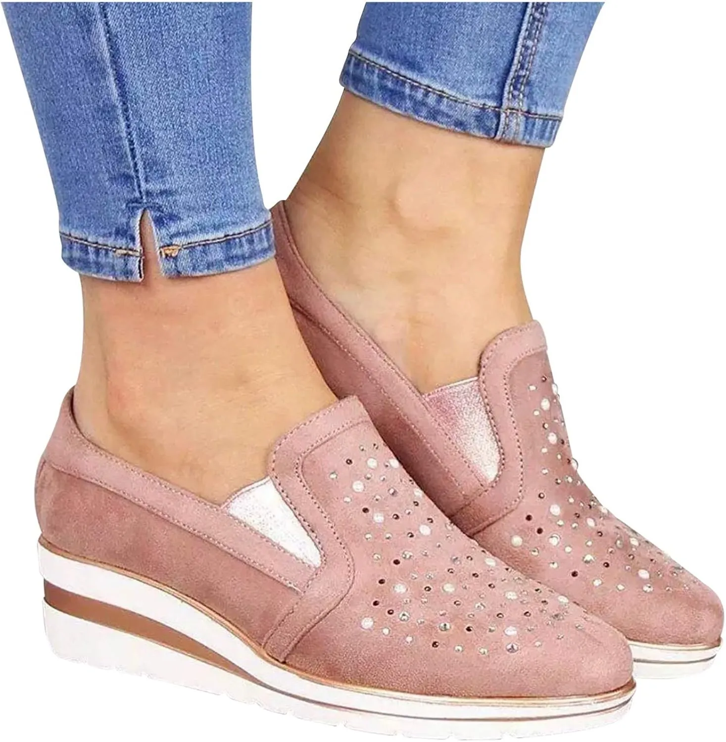 Bamboo Store Flats Shoes Women Dressy Wide Width Shoes Platform Ladies Casual Sneakers Loafers Crystal Women Studded Slides