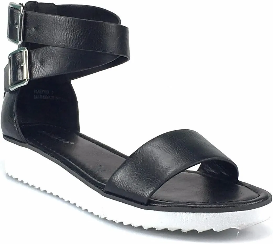 BAMBOO Women's Double Ankle Strap Faux Leather Platform Flats Sandal Pansy-02
