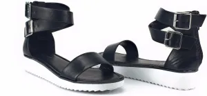 BAMBOO Women's Double Ankle Strap Faux Leather Platform Flats Sandal Pansy-02