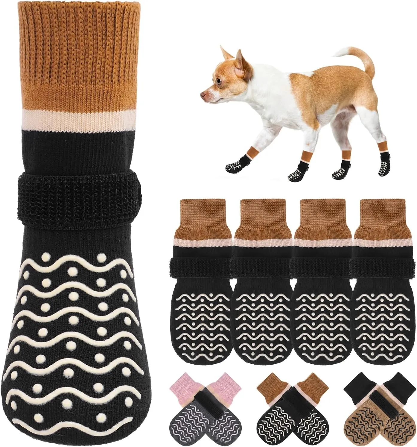 BEAUTYZOO Dog Socks, Non Slip Dog Socks to Prevent Licking Paws -Dog Boots & Paw Protectors with Grippers on Hardwood Floors, Dog Shoes for Hot/Cold Pavement Small Medium Large Senior Dogs Booties