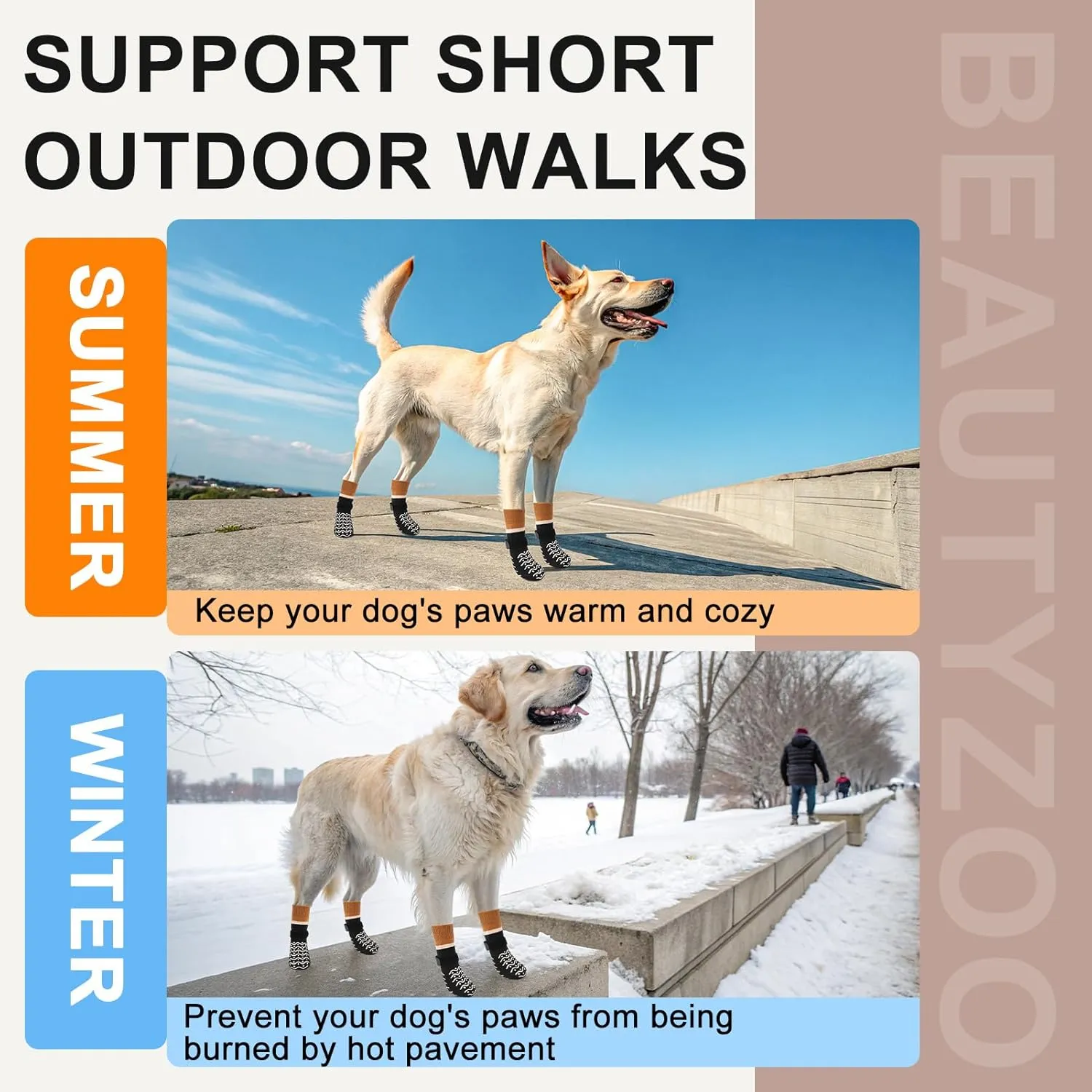 BEAUTYZOO Dog Socks, Non Slip Dog Socks to Prevent Licking Paws -Dog Boots & Paw Protectors with Grippers on Hardwood Floors, Dog Shoes for Hot/Cold Pavement Small Medium Large Senior Dogs Booties