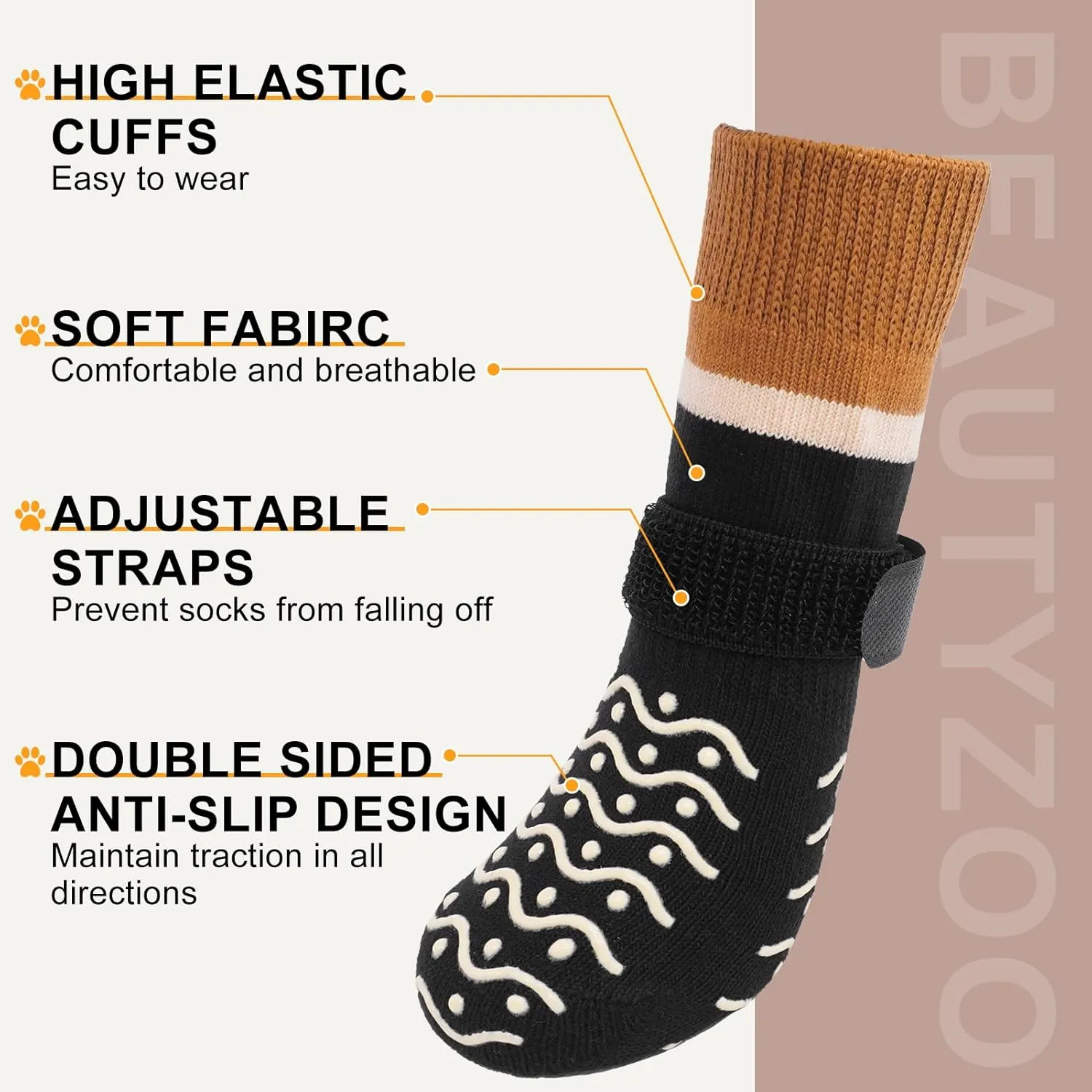 BEAUTYZOO Dog Socks, Non Slip Dog Socks to Prevent Licking Paws -Dog Boots & Paw Protectors with Grippers on Hardwood Floors, Dog Shoes for Hot/Cold Pavement Small Medium Large Senior Dogs Booties